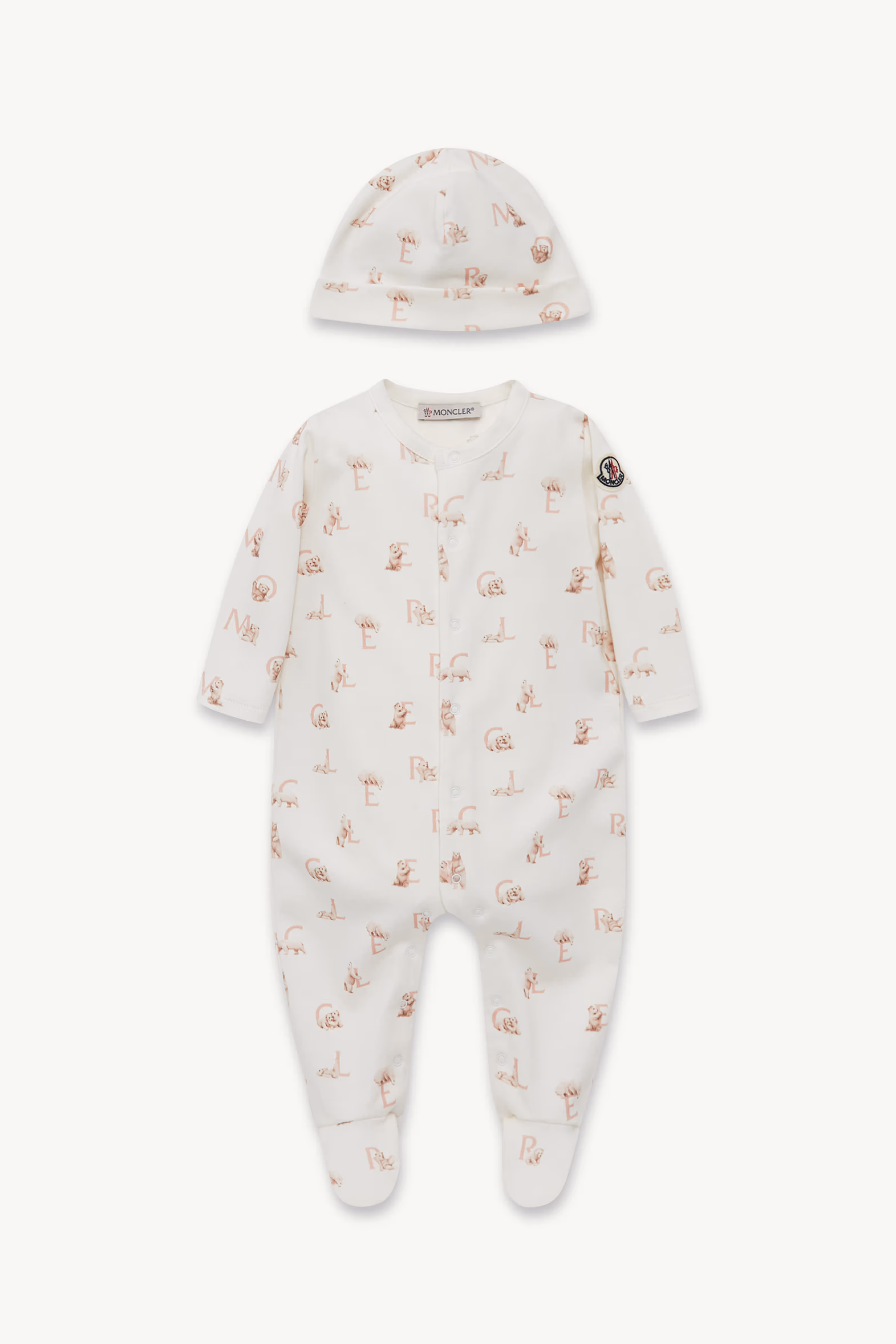 Teddy Bear Logo Print Cotton Set Girl White & Pink Moncler 0